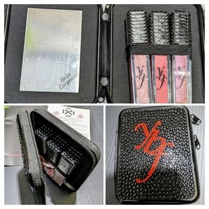 Ybf TINted Lip gloss trio & luxury zip bling case + mirror NIB. Taupe Mauve Pink